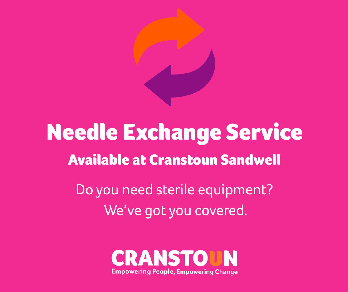 We offer a free and confidential needle exchange here at Cranstoun Sandwell, to help reduce blood-borne viruses and soft tissue infections 💡

Part of our core harm reduction work, this means we can ensure access to sterile equipment to help keep people as safe as possible🌟