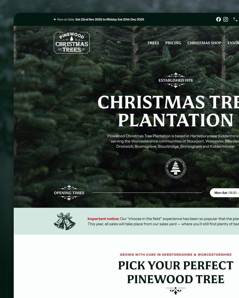 Warm, welcoming, and ready for the busiest season 🎄

We refreshed and rebuilt the Pinewood Christmas website to create a more intuitive structure, smoother navigation, and a crisp, modern experience!

pinewood.christmas