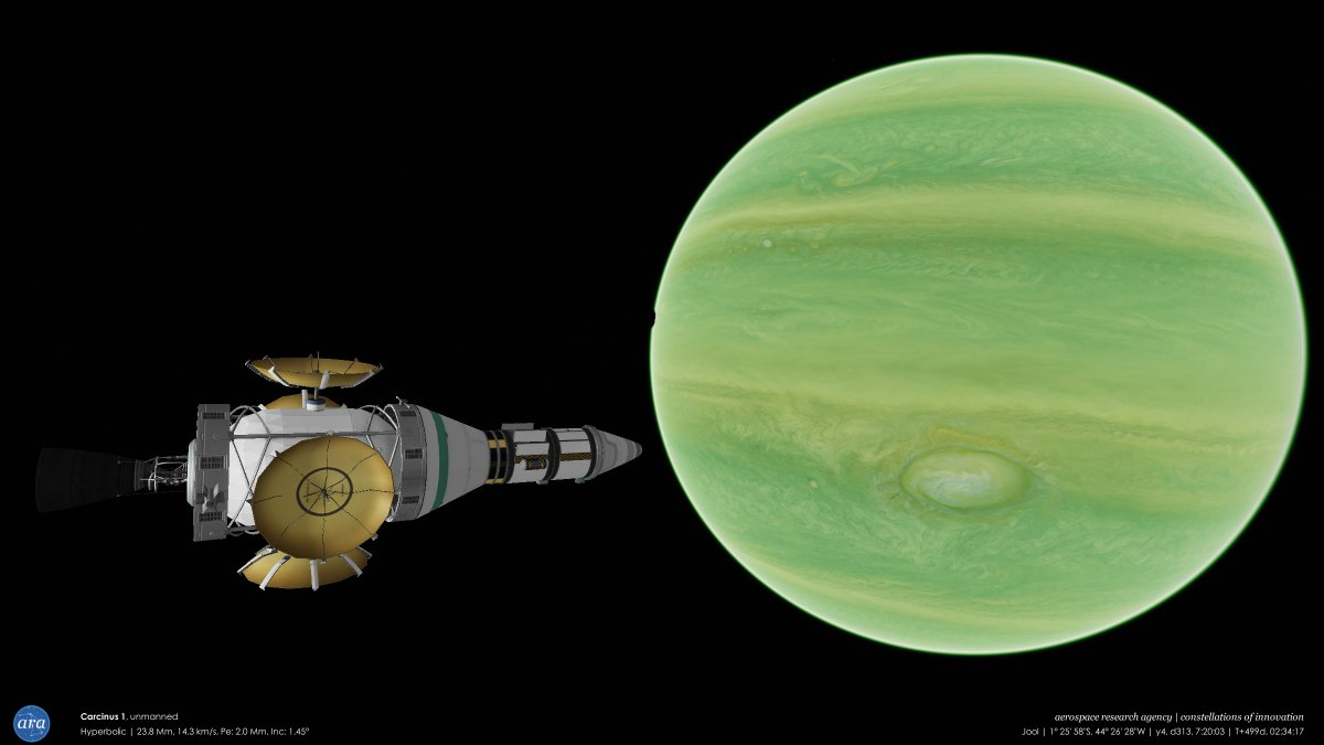 mikusingularity's tweet image. [ARA] Y4, D313-314 - Carcinus 1 performs the first flyby of Jool