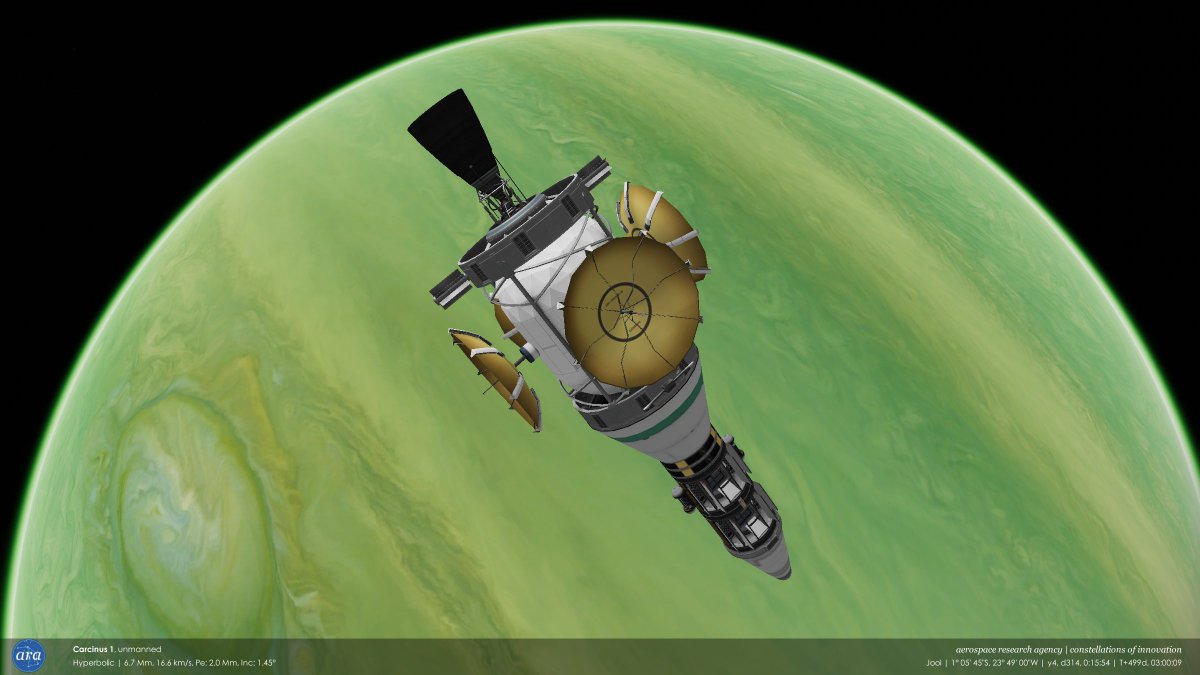 mikusingularity's tweet image. [ARA] Y4, D313-314 - Carcinus 1 performs the first flyby of Jool