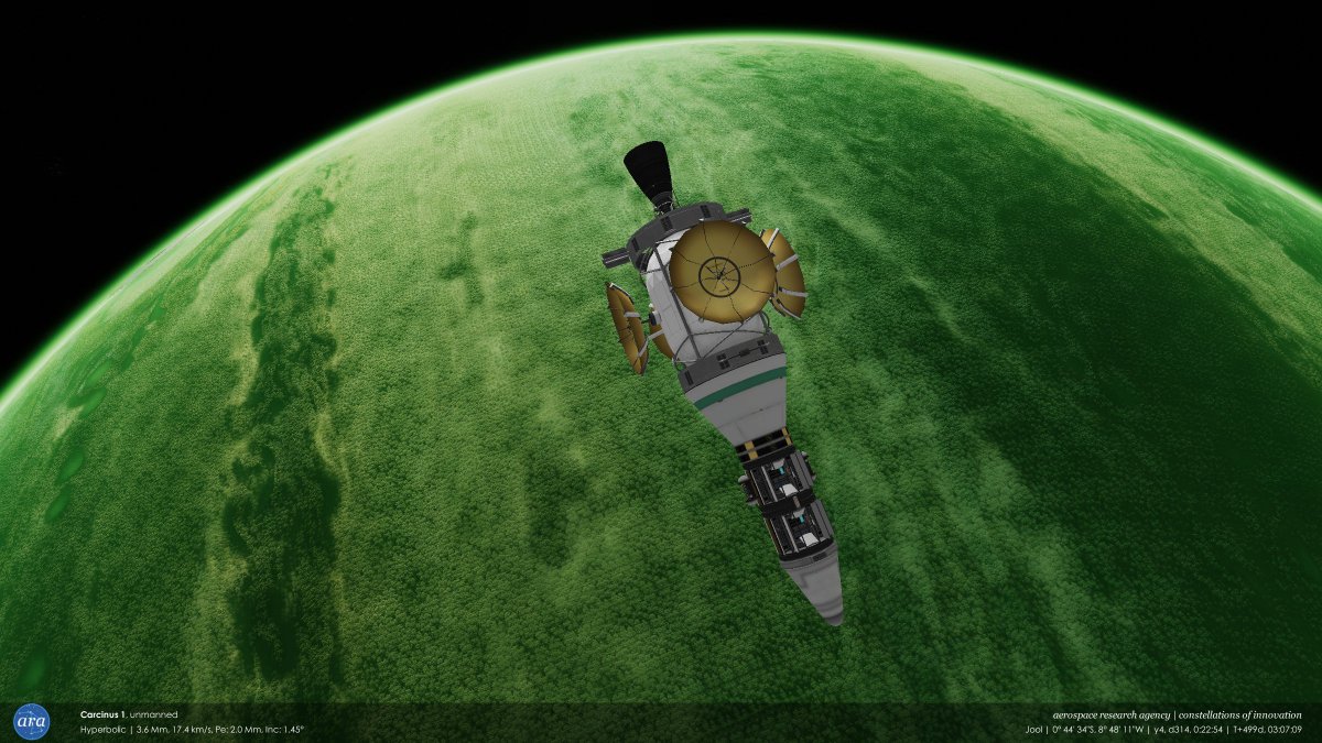 mikusingularity's tweet image. [ARA] Y4, D313-314 - Carcinus 1 performs the first flyby of Jool