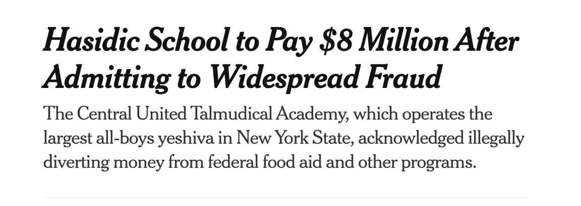 samhaselby's tweet image. In New York, the Hasidic are some of the renown pirates of the public treasury, from the NYT, three years ago