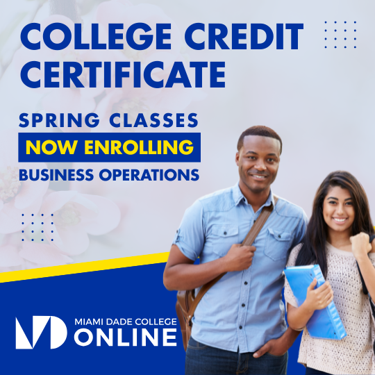 OnlineMDC's tweet image. Ready for a fast, career-focused credential? 👩‍💼

Spring enrollment is open for the Business Operations College Credit Certificate!

Jump-start your career — and ask Lucy if you have questions at MDC.edu/online