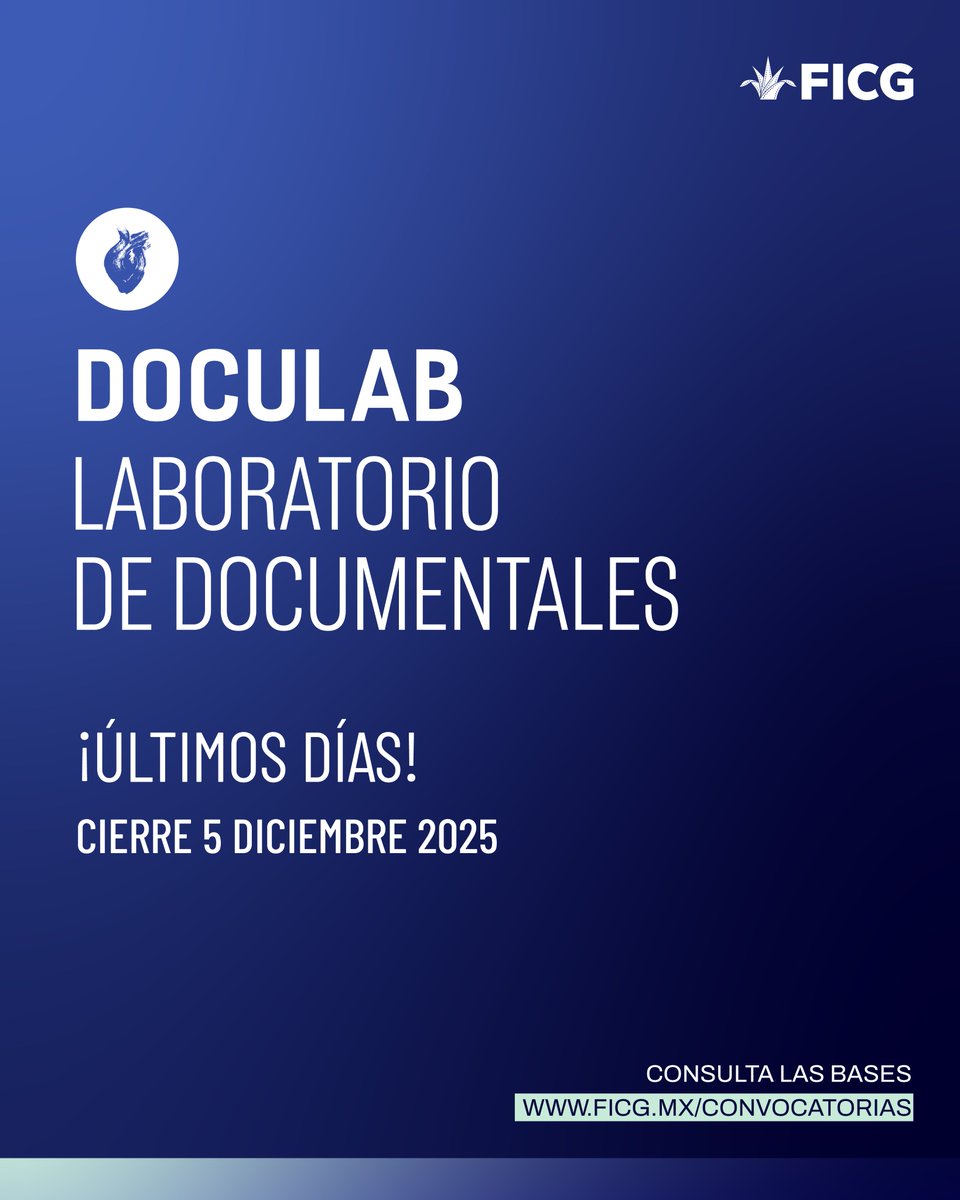 📢 ¡Atención, documentalistas! Estos son los últimos días para inscribir su proyecto a <a href="/DocuLabFICG/">DocuLab</a>.

Consulta las bases 👉 ficg.mx/convocatorias

Nos vemos en el #FICG41 del 17 al 25 abril de 2026.