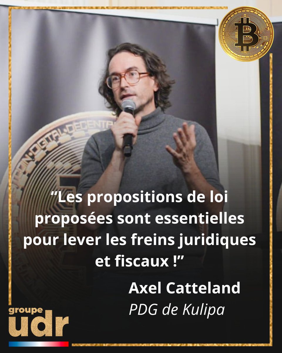 groupeudr's tweet image. Axel Catteland, PDG de Kulipa, salue les avancées portées par l’UDR sur le Bitcoin et notamment les paiements en stablecoins.

➡️Ces textes sont essentiels pour lever les freins juridiques et fiscaux qui empêchent aujourd’hui l&apos;innovation dans un secteur stratégique.