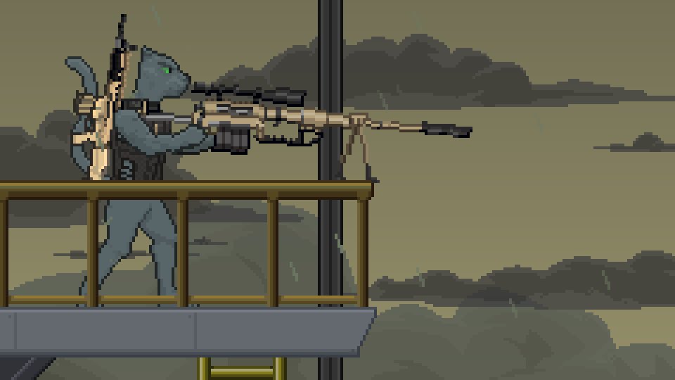 MrEdvardsen's tweet photo. Is it ridiculous to add a high-powered sniper rifle to a close-quarters side-scroller?

Yes.

Is it fun?

Yes. https://t.co/QkBh9QjdRT