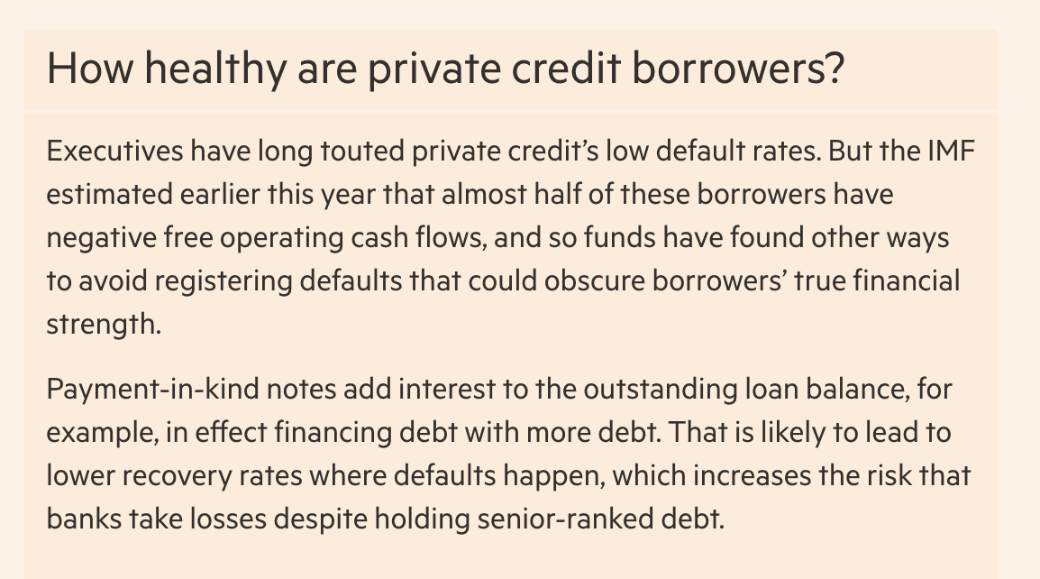 MarkAmesExiled's tweet image. the private credit bubble &amp;amp; the various murky risk/debt-shifting structures could be more dangerous than the AI bubble -- lucky us we have 2 bubbles simultaneously!
x.com/FT/status/1995…