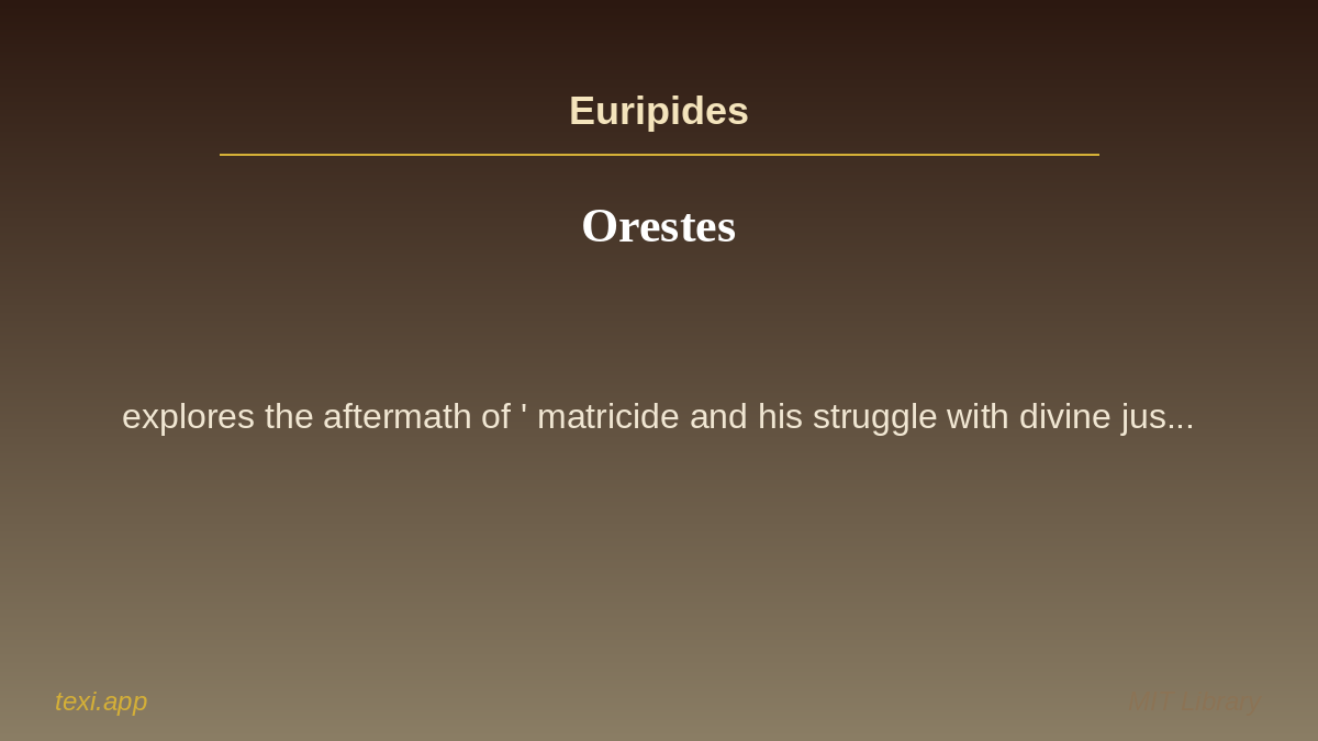 texi_app's tweet image. 📚 Orestes
✍️ Author: Euripides
🌍 Language: English
📝 &quot;Orestes&quot; by Euripides explores the aftermath of Orestes&apos; matricide and his struggle with divine jus... #texi #books #knowledge #mit #english