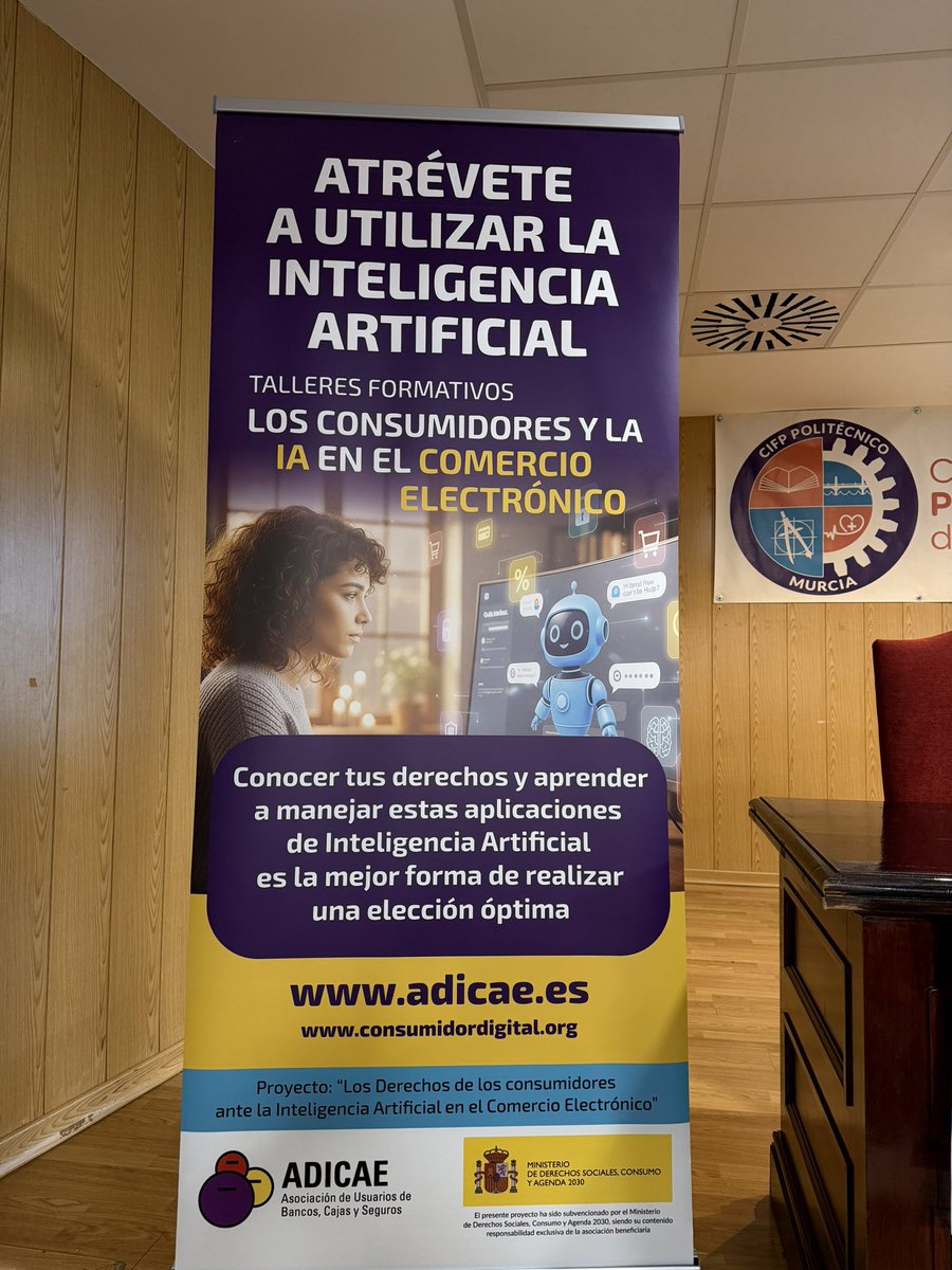 🔒🛒 Evita fraudes en medios de pago digitales y aprende a utilizar la IA para planificar tus compras.

Hoy, junto a <a href="/ADICAE/">ADICAE</a>, impartimos la jornada de “Comercio Electrónico” en el CIFP Politécnico de Murcia.