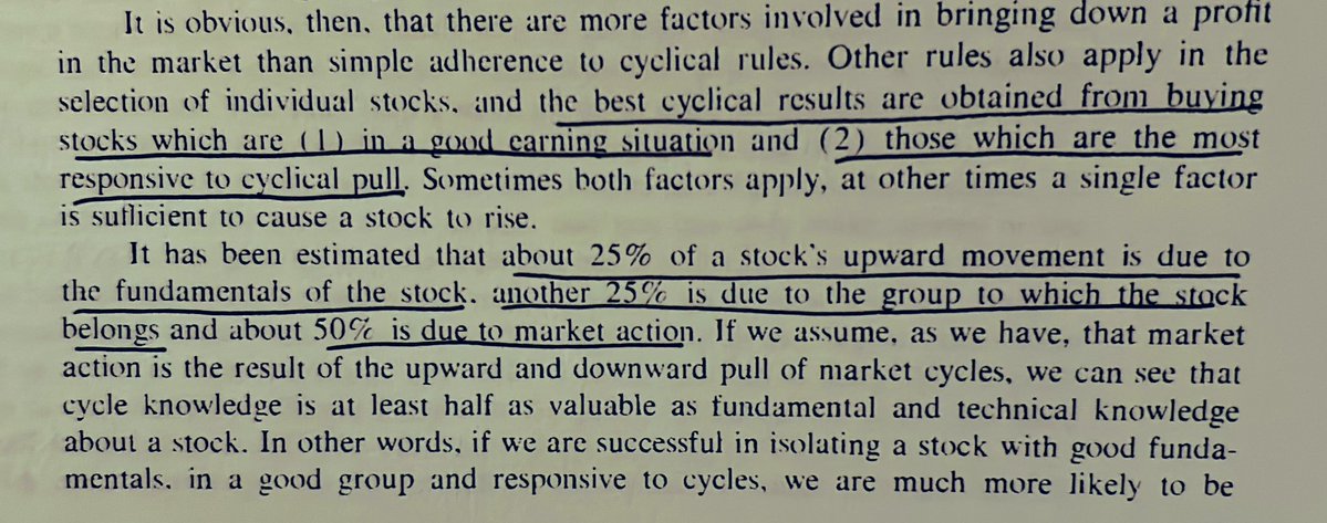 marketplunger1's tweet image. William Garrett nailed it in 1973 when he said:

“About 25% of a stocks upward movement is due to the fundamentals, another 25% is due to the group which it belongs, and about 50% is due to market action.” 

Humbling reminder for fundamental investors.