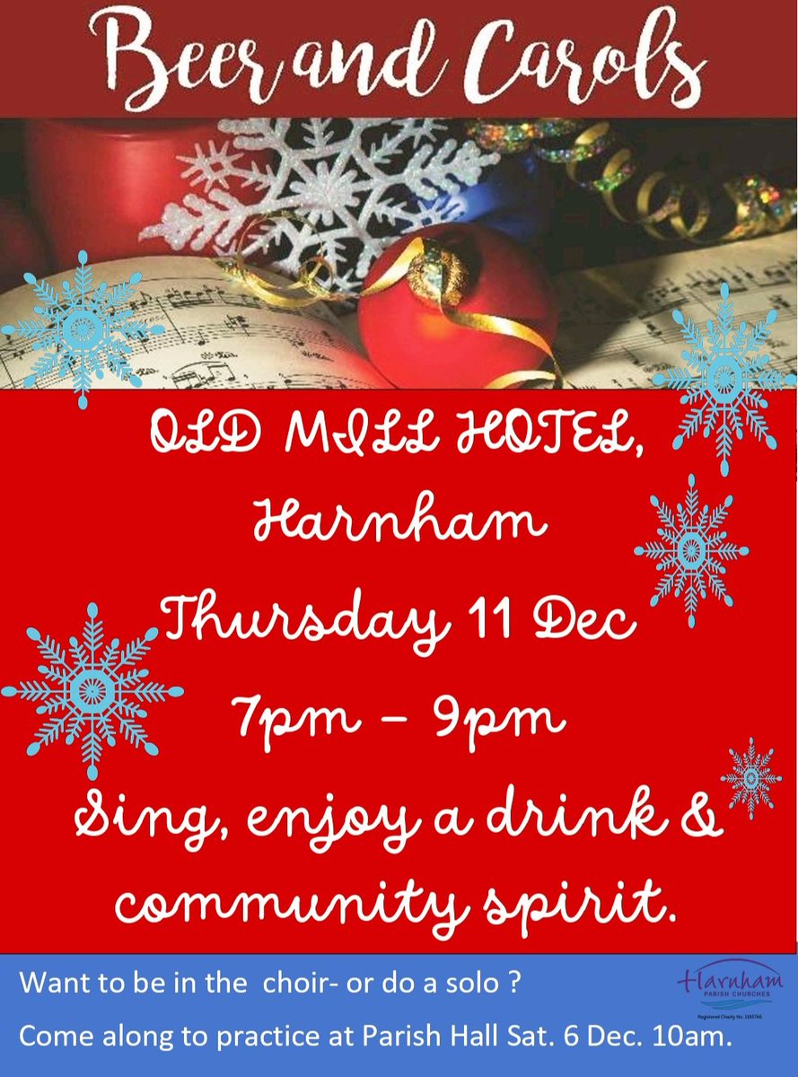 Our popular Beers &amp; Carols night is back on Thurs 11th Dec at 7pm at the Old Mill pub. If you're interested in joining the pop up choir or even playing an instrument, come to the parish hall at 10am on Sat 6th Dec
