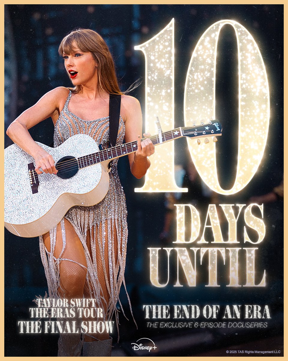 taylornation13's tweet image. 10 days ... 💛 Time to dust off your heart hands and guitar twirls 🫶

Celebrate Fearless, along with all of Taylor’s eras, on December 12 with the premiere of “The End of an Era” 6-episode docuseries and “Taylor Swift | The Eras Tour | The Final Show&quot; on @DisneyPlus.
