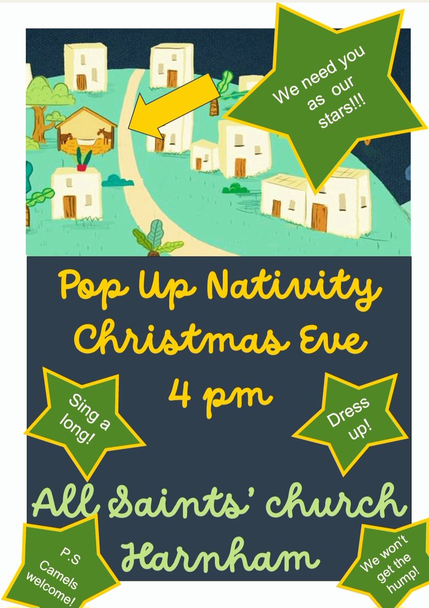 Our Pop Up Nativity is on Christmas Eve at 4pm at All Saints' church. Come dressed as your favourite nativity character, or use some of our costumes if you'd like to join in 🌟