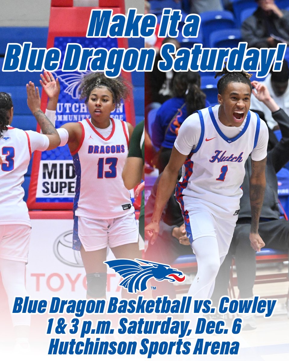 Blue Dragon fans, let's make a Blue Dragon Day out of Saturday!

First, cheer on Blue Dragon basketball at 1 &amp; 3pm against Cowley at the Sports Arena, and then let's pack Gowans Stadium as the top seed Blue Dragons host No. 4 Northwest Mississippi at 6pm at Gowans Stadium.