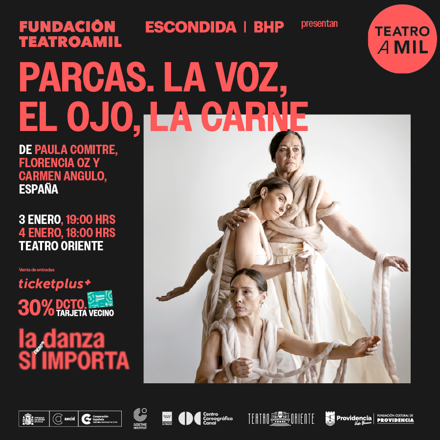 FESTIVAL TEATRO A MIL. En enero 2026 seremos parte de la programación del <a href="/fundteatroamil/">Fundación Teatro a Mil</a> con danza flamenca "Parcas. La voz, el ojo, la carne". Venta de entradas ticketplus.cl 30% dcto Tarjeta Vecino <a href="/Muni_provi/">Muniprovi</a>  <a href="/CulturaProvi/">Cultura Provi</a>