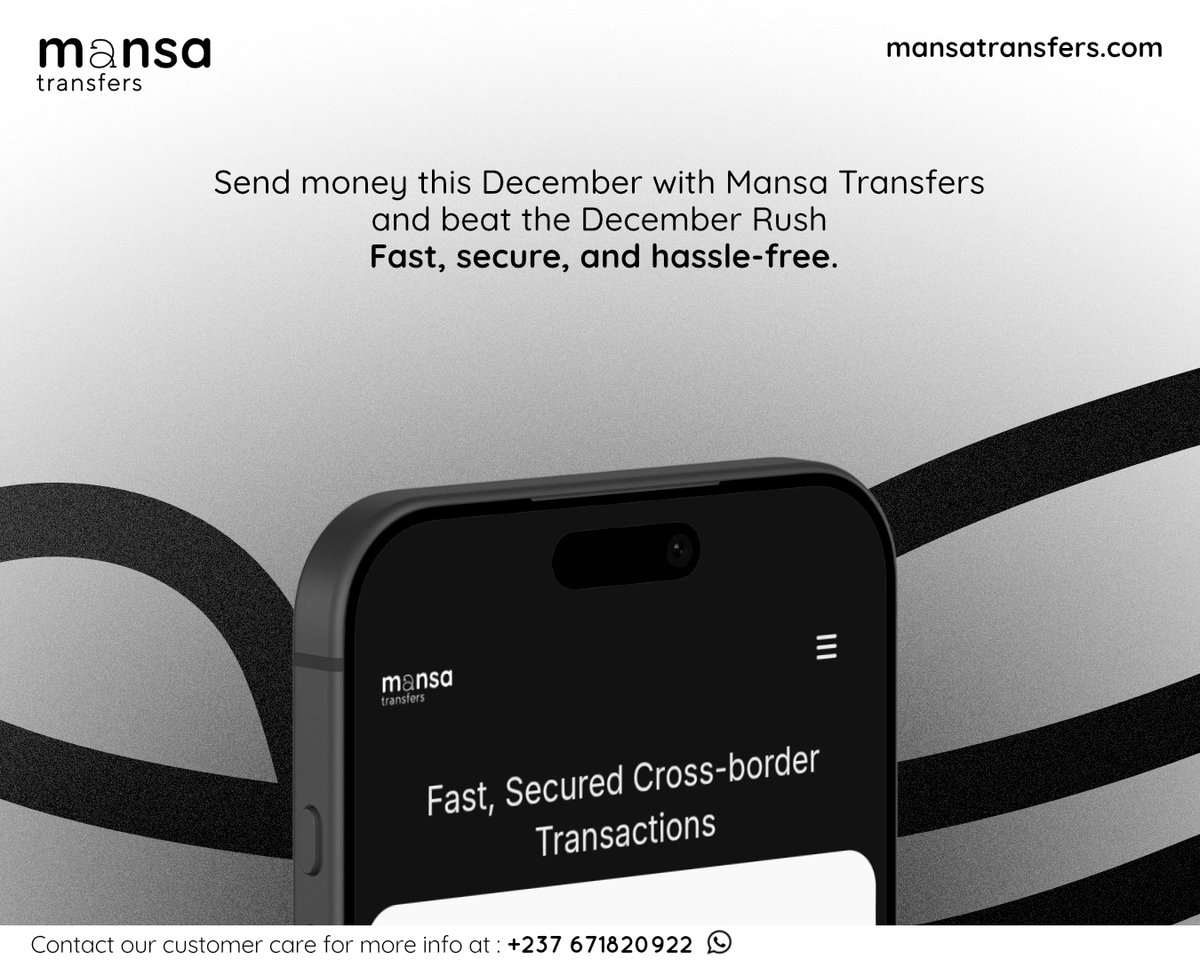 mansatransfers's tweet image. Don&apos;t let transfer delays stress you out this holiday season. Christmas is around the corner and things can get busy. Beat the rush and send money with Mansa Transfers right from our website, it’s fast, secure, and hassle-free. #mansatransfers #Remittance #paymentsolutions