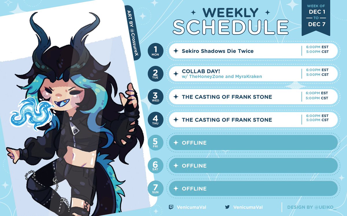 VenicumaVal's tweet photo. Totally didnt forget to post my schedule for this week. Anyway here is wonderwall https://t.co/YMBClFs2nc