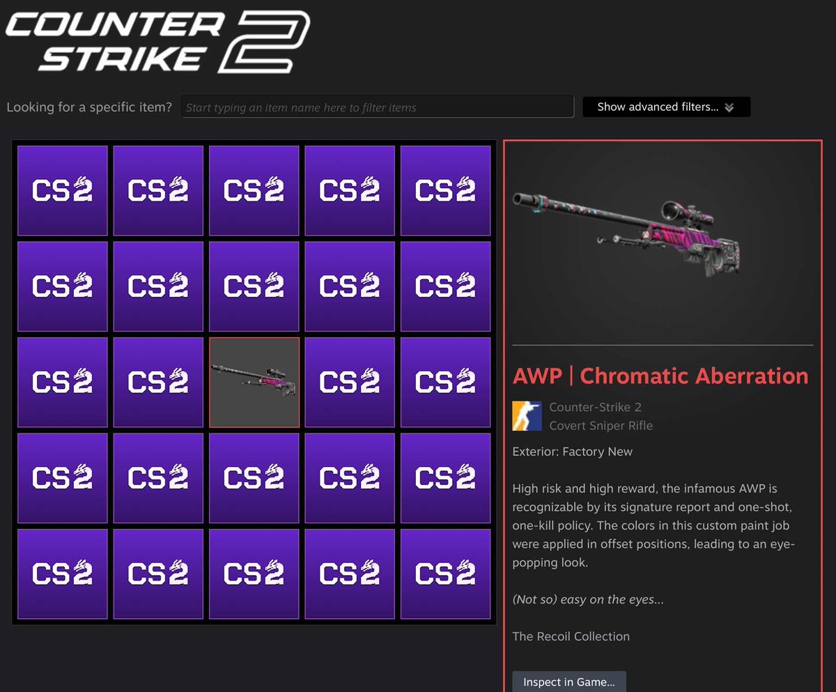 🎁 AWP | Chromatic Aberration FN ($160)

✅ Follow Me &amp; <a href="/cs2skin_com/">CS2skin</a> 
✅ Retweet
✅ Tag 2 Friends

⏰ Rolling in 7 Days!