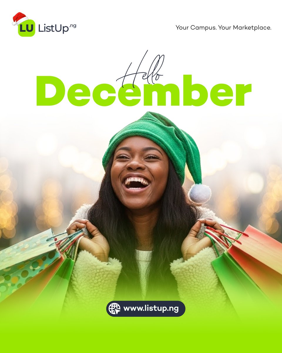 CodeNomadly's tweet image. Hello December!
At Listup, we’re simplifying student life, trusted vendors, daily essentials, one platform.
Let’s make this month productive and impactful.
#HappyNewMonth #ListupNG #StudentMarketplace #CampusLife