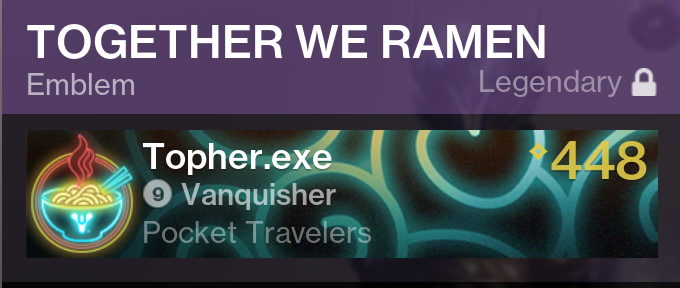 Topherexe's tweet image. I love this Emblem so much! Thank you @Bungie @Destiny2Team @gamesight 💚💚 #D2creator
