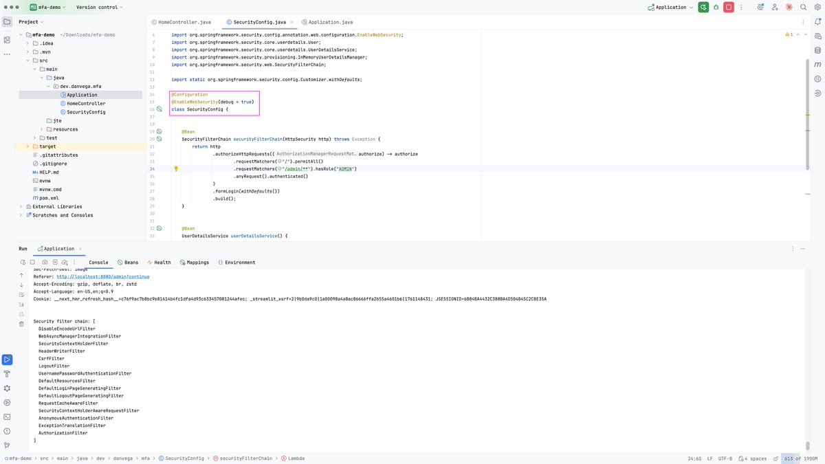 therealdanvega's tweet image. Did you know that EnableWebSecurity has a debug parameter to enable security debugging 🤯 This can help you figure out what is going on in development. Don&apos;t use this in production though