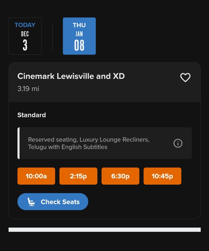 Sunny2898AD's tweet image. Opened 👍 
Cinemark Tinseltown Grapevine✅
XD shows and DBox
Cinemark Lewisville and XD✅

#TheRajaSaab @PrathyangiraUS @PrabhasFansUSA