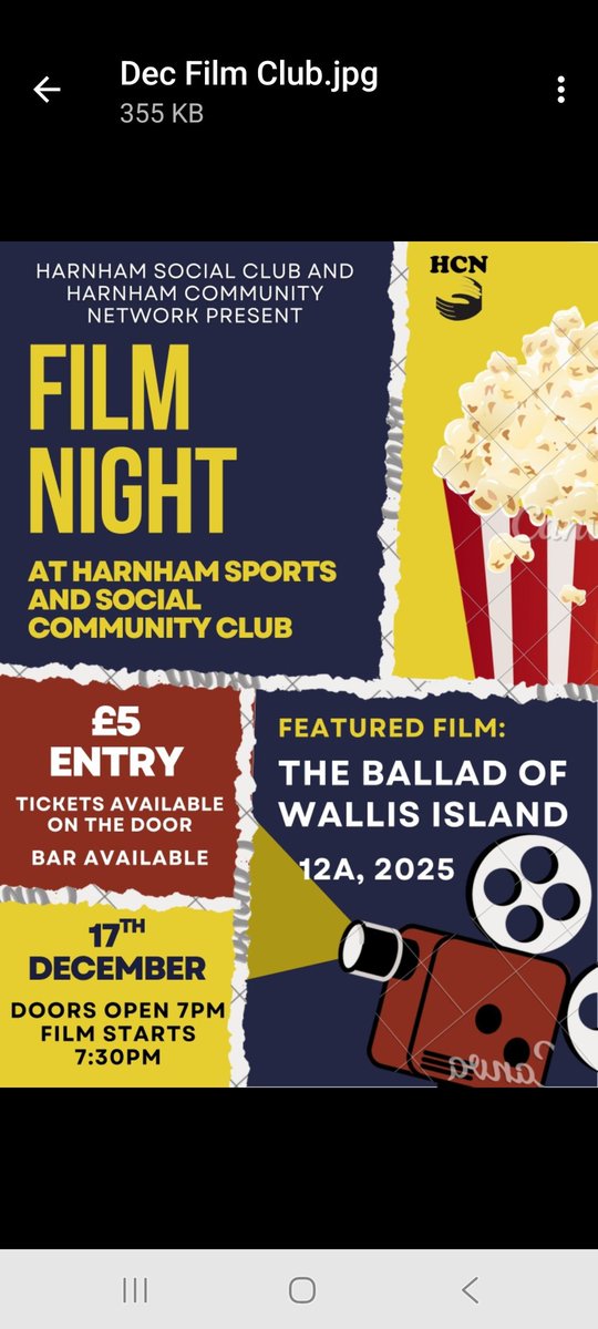 The social club's next Film Night is on 17th Dec, showing The Ballard of Wallis Island