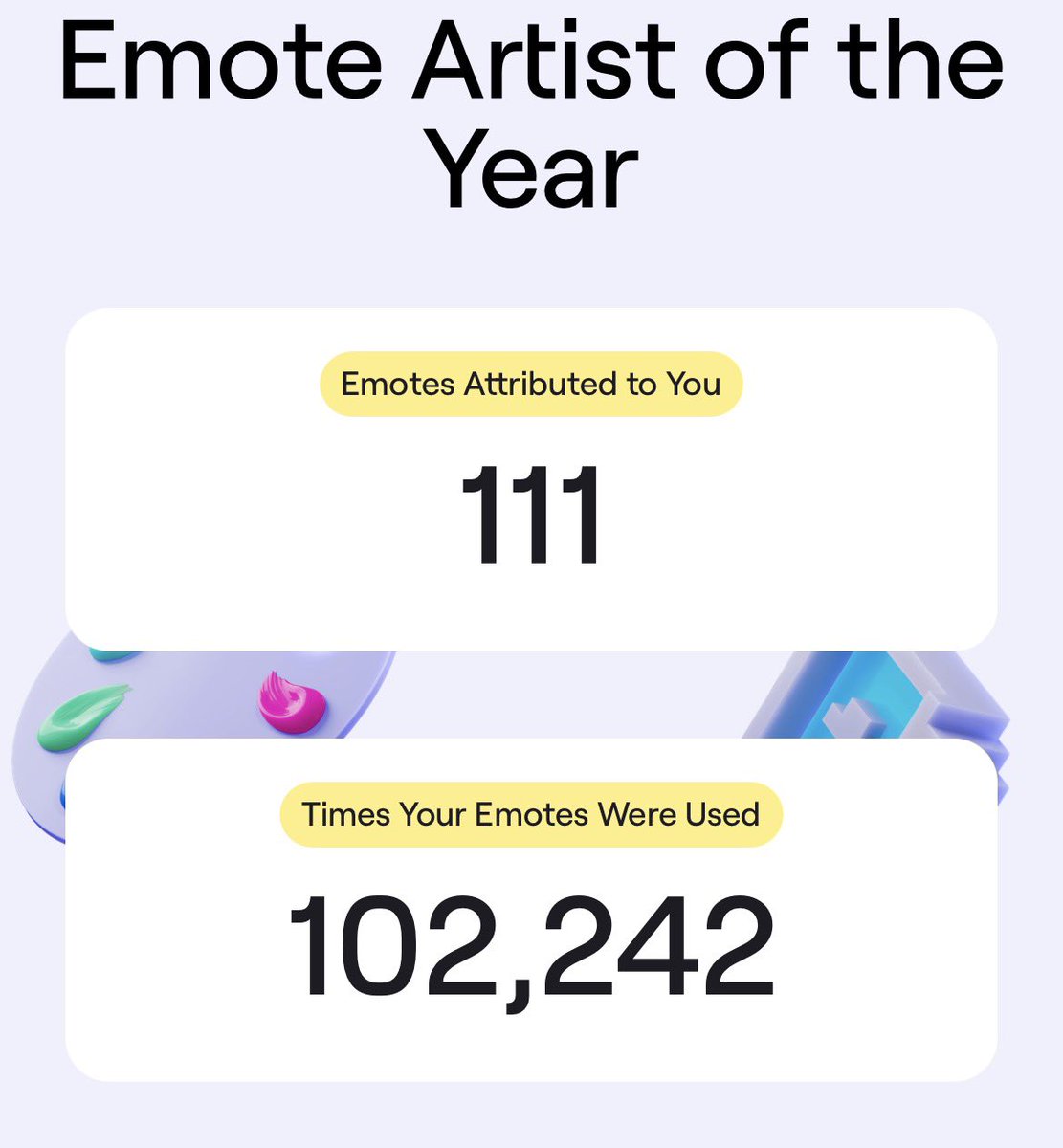 AddyAddyO's tweet image. Veryyyy interesting. 

I’m a little bummed Twitch didn’t do the full emote artist recap, but I’m proud nonetheless.
