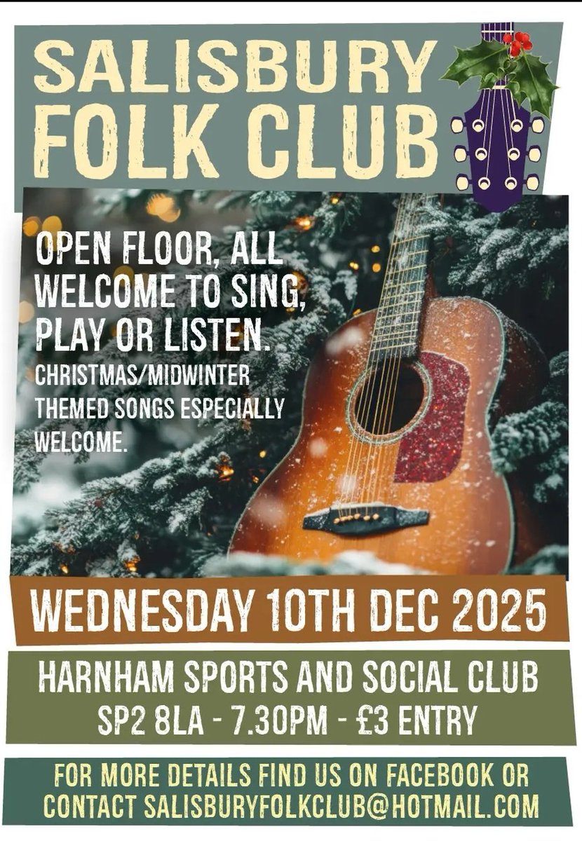 The next Folk Club night is on Wed 10th Dec at 7.30pm at Harnham social club