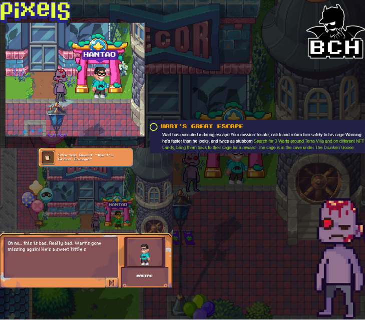 Mcghosh2's tweet photo. Hello guys! Here’s the new @pixels_online Wart’s Great Escape quest 📋

Terra Villa has three wandering Warts hiding around the map today — your task is to find all 3🐌

Check the comments for full details ⬇️

#PixelsCreator @Moku_HQ @Hantao https://t.co/NhXBBmGJnf