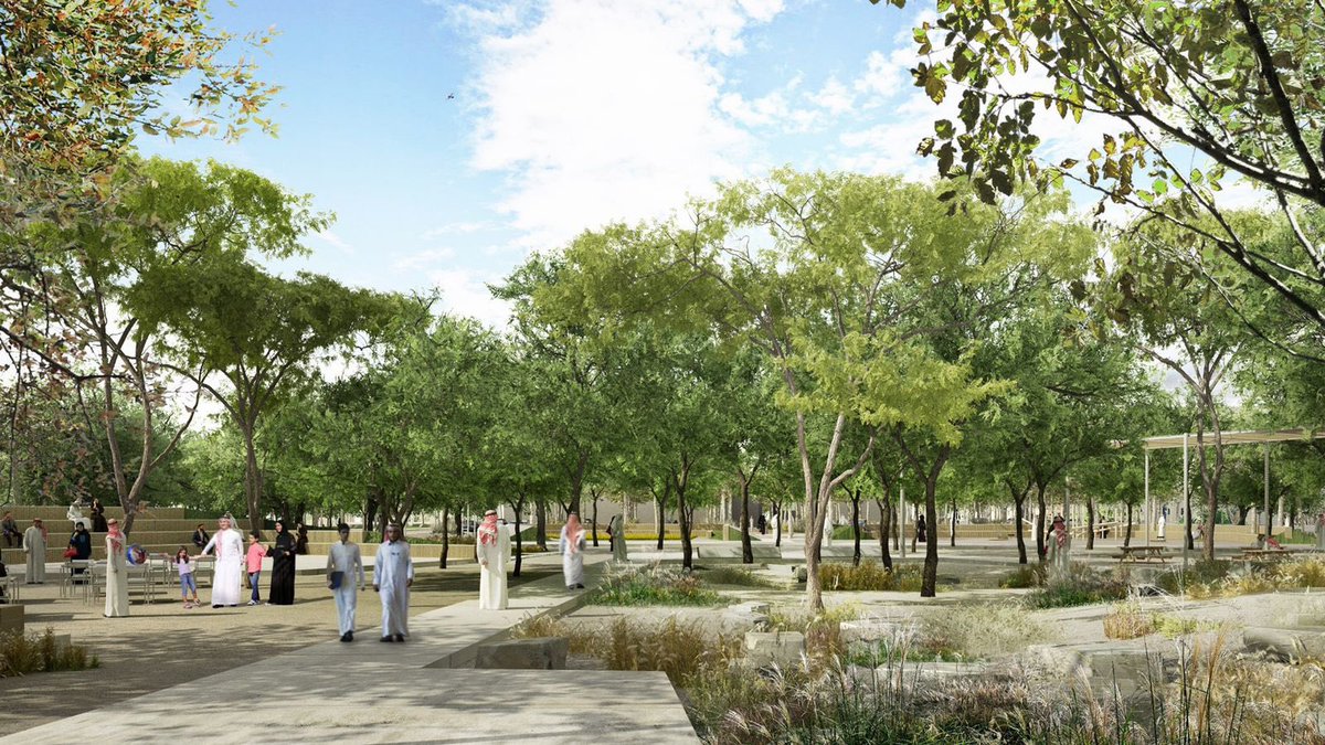 ضمن مستهدفات عام 2026 زراعة 7.5 مليون شجرة في مدينة الرياض، وزيادة المساحات الخضراء من 1.5% إلى 9%، ورفع نصيب الفرد منها من 1.7 م² إلى 28 م²، واستخدام المياه المعالجة بنسبة 100% لأغراض الري بما يزيد عن 1.7 مليون م³