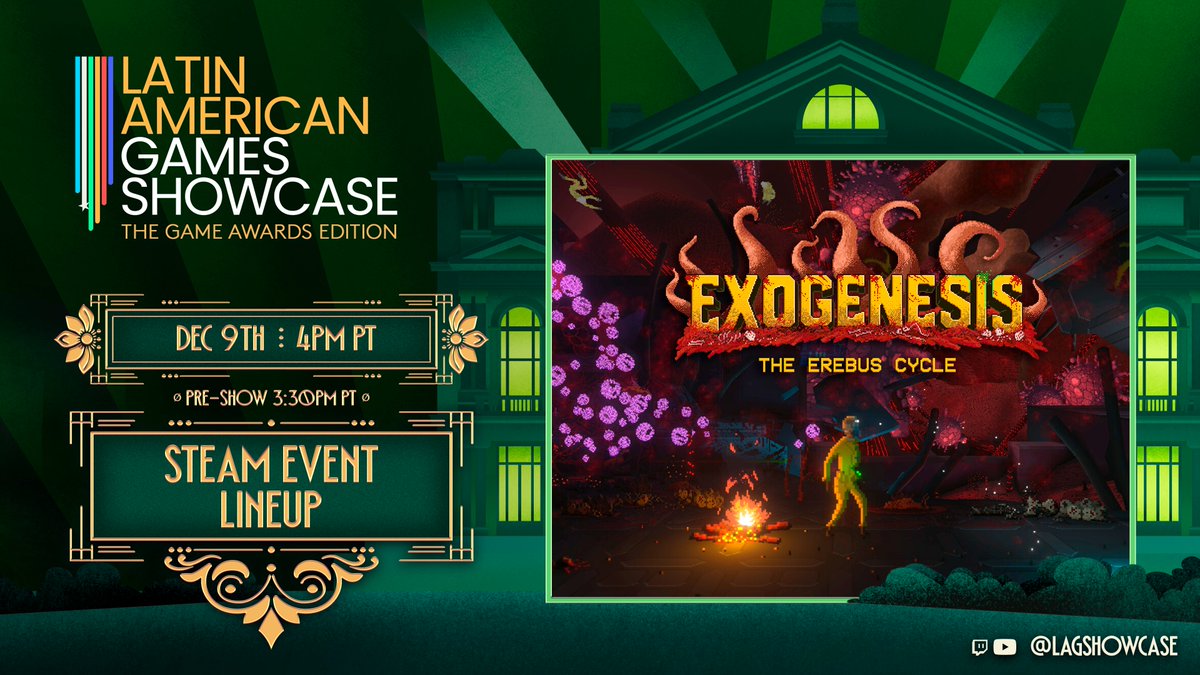 Nuestro juego fue elegido para formar parte del Latin American Games Showcase <a href="/LAGShowcase/">Latin American Games Showcase 🔜 Summer Game Fest</a>  – The Game Awards Edition 2025 en Steam.
 
Our game has been selected for the Latin American Games Showcase – The Game Awards Edition 2025 on Steam.
#LAGS2025 #Exogenesis #IndieGameDev