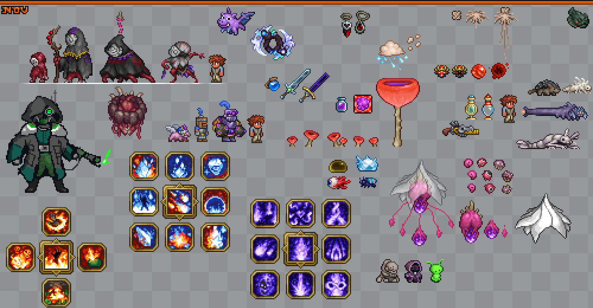 a bit late but .. everything i did last month #terraria #pixelart #ドット絵 #calamitymod