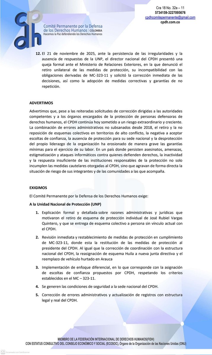 Comité Permanente Por La Defensa de los DD.HH. tweet media