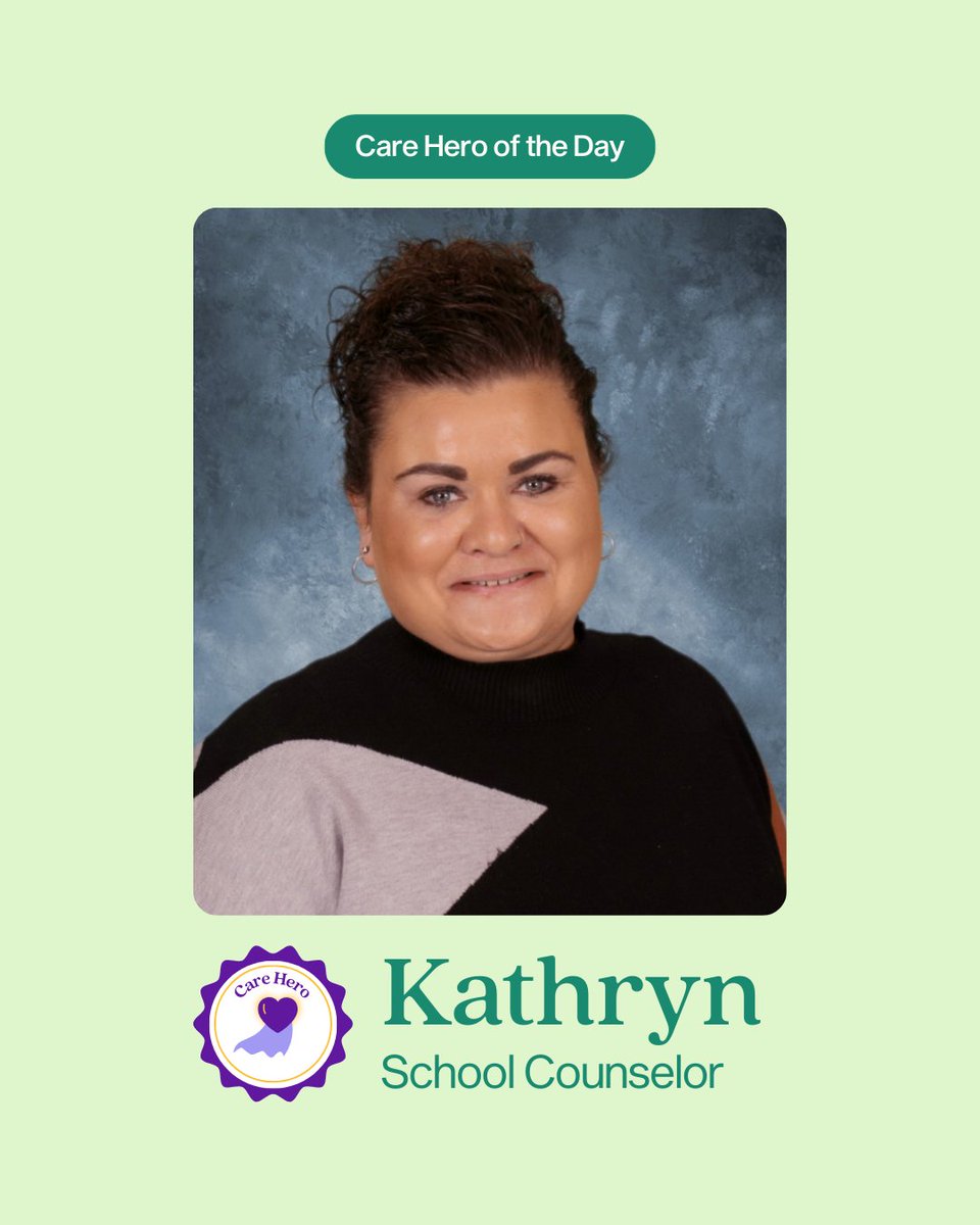 Meet Care Hero Kathryn, a School Counselor at Hudson Falls CSD! Shaped by her own childhood, she ensures every student feels seen &amp; safe. She offers support, prevention lessons, and is the steady, dependable adult kids can count on. #CareHeroOfTheDay #SchoolCounselor #CareSolace