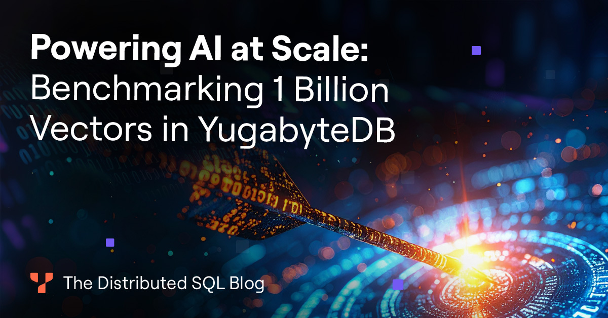 Yugabyte's tweet image. Scaling to billions of vectors doesn’t require new systems or trade-offs, just #YugabyteDB’s distributed #PostgreSQL solution delivering simplicity, performance, and developer familiarity. 💡

We have successfully benchmarked YugabyteDB’s vector index performance with the #Deep1B…