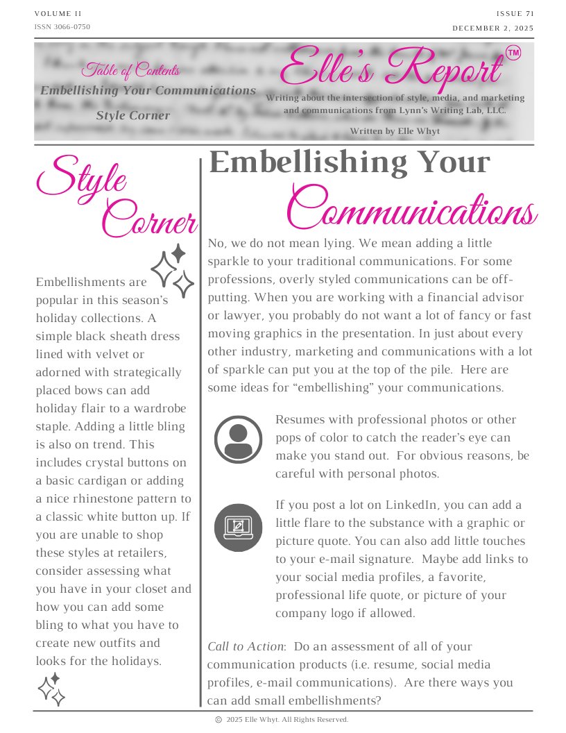 EllesReport's tweet image. Elle’s Report™ Issue 70 - Embellishing your wardrobe basics and communications.
