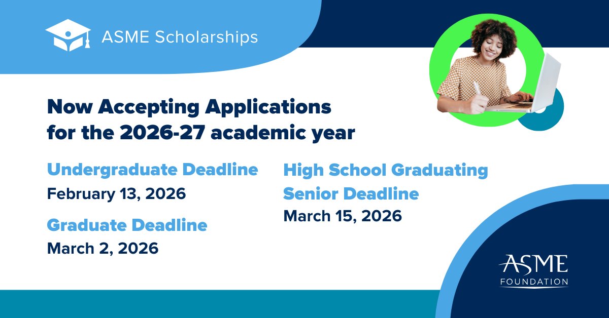 Future engineers—this one's for you!

The ASME Scholarship Application is now open online for the 2026 - 2027 academic year: asme.org/asme-programs/…