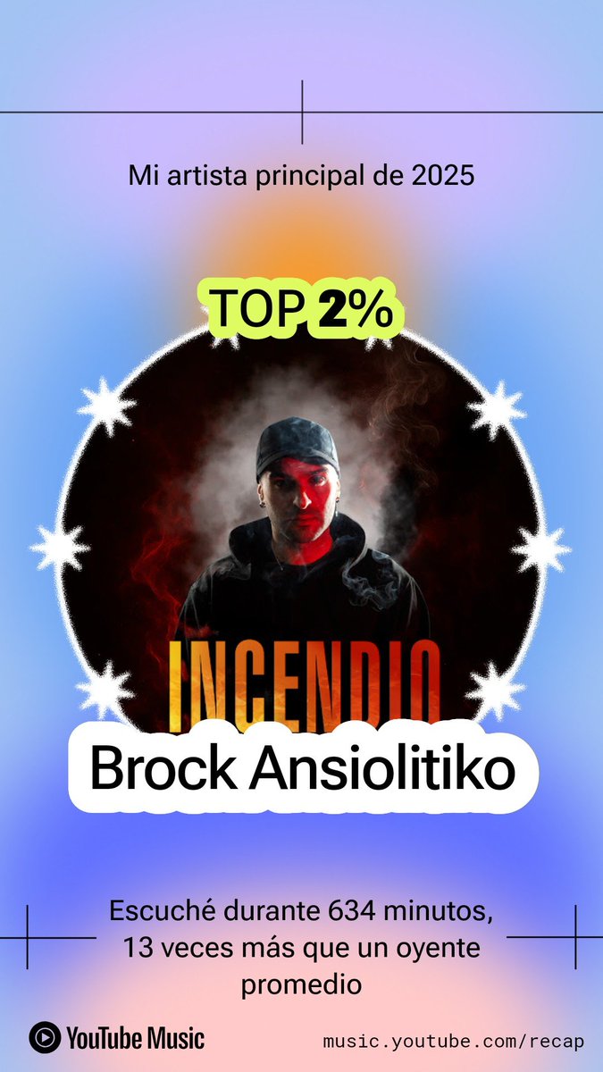 Mi recap de YouTube músic de este año
Y si me conocen obviamente iba a salir el gran <a href="/Brock1mc/">Brock Ansiolitiko</a> en primer lugar