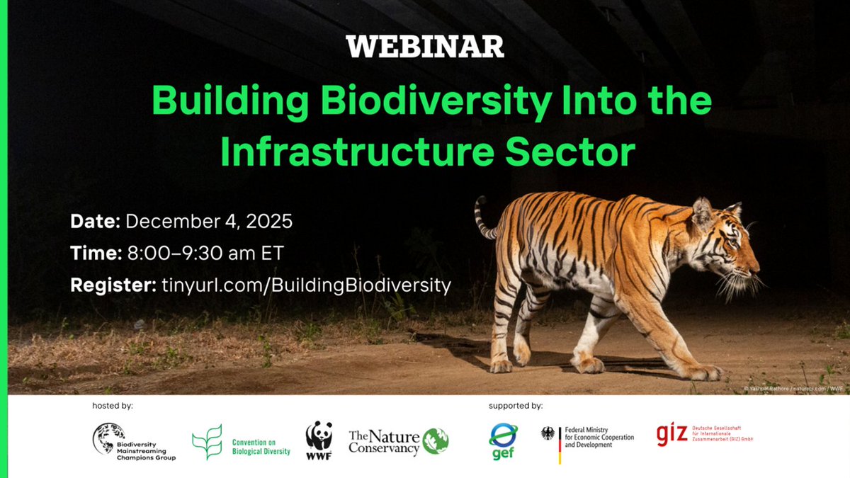 theGEF's tweet image. How can infrastructure support nature? Join this webinar on December 4 to explore how countries are integrating biodiversity into infrastructure planning. 

Register: tinyurl.com/BuildingBiodiv…

@World_Wildlife @nature_org