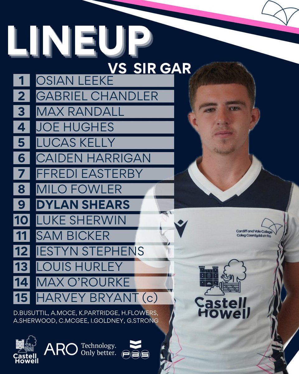 The following young men selected to represent Cardiff &amp; Vale College against Coleg Sir Gar away tomorrow afternoon. 
💙🤍

⏰13:00 KO