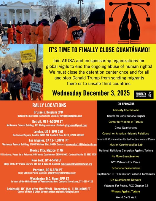doc1tech's tweet image. Únase a nosotros el miércoles 3 de diciembre para las próximas vigilias mensuales mundiales por el cierre de #Guantánamo
worldcantwait-la.com/3-de-diciembre…