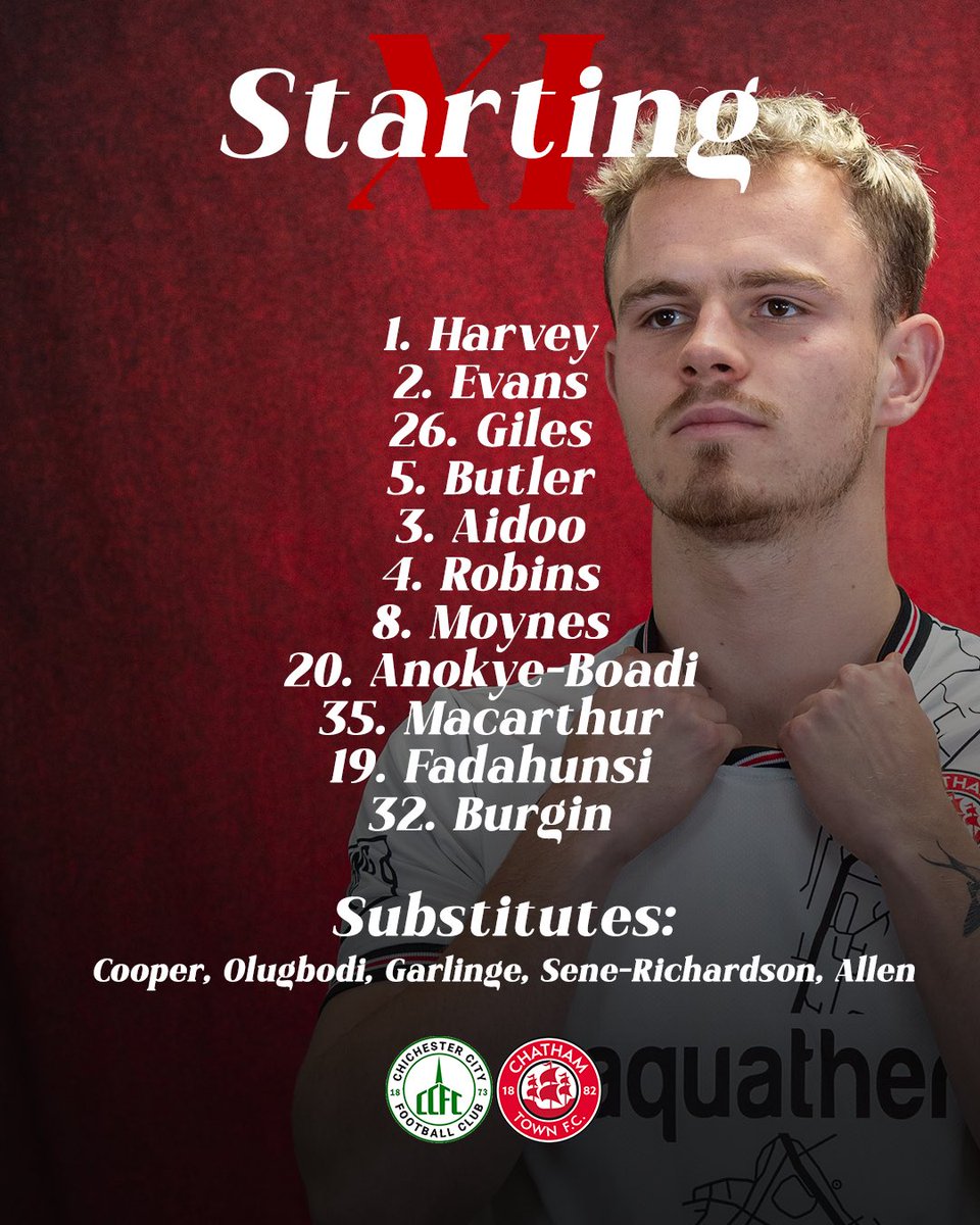 𝗧𝗘𝗔𝗠 𝗡𝗘𝗪𝗦 🇾🇪

Your starting XI and subs to take on <a href="/ChiCityFC/">Chichester City FC</a> this evening. 👊

🔴⚪️⚫️ #UpTheChats