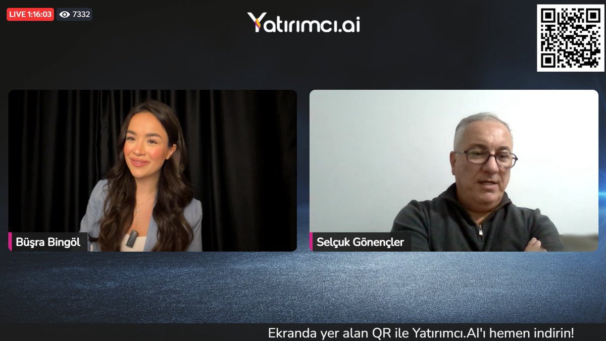 Bu akşam Yatirimci.AI Sohbetleri’nde 7.300+ eş zamanlı izleyici ile piyasaların nabzını tuttuk.

Değerli katkıları için konuğumuz <a href="/xtraderx_/">Selçuk Gönençler</a> ve moderatörümüz <a href="/BusraaaBingol/">Büşra Bingöl</a>’e teşekkür ediyoruz.

Kaçıranlar için tekrar yayını:
youtube.com/live/6AMNVFFgg…

Uygulamamızı