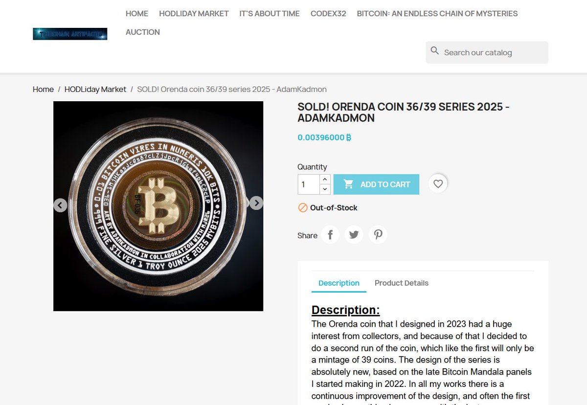FractalEncrypt's tweet image. Congrats to @AdamKadmon55 - both his coins 36/39 and 39/39 have sold on the HODLiday market! If you haven&apos;t done your HODLiday shopping yet, please come by and check us out - grassroots bitcoin art by bitcoiners for bitcoiners.