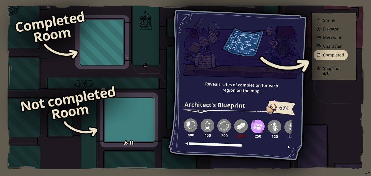 We just released a patch for Constance with the first improvement to our map system:

Completed rooms are now being marked on your map so the hunt for 100% should go more smoothly.

Thank you for all your feedback, we will keep improving and interating!💜