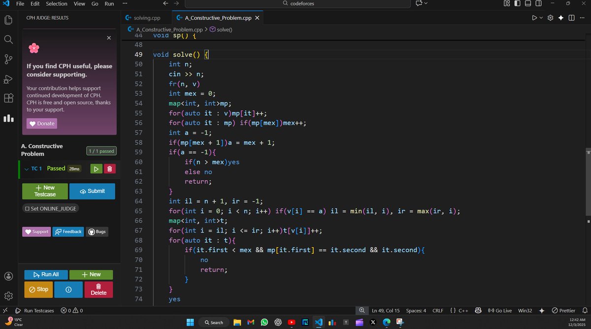 parveen125690's tweet photo. 🔹Solved a constructive problem
🔹Learned how to increase mex by one by choosing a segment at once changing all mex + 1 to mex
#dsa #LeetCode #ProblemSoving https://t.co/1GpUVIOArn