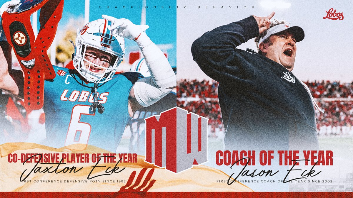 UNMLOBOS's tweet image. It&apos;s been a heck of a week in the Eck household ... 

Jason and Jaxton led our All-MW haul as we had TEN selected, including four First Teamers, one Second Teamer, and five Honorable Mention picks!

Release --&amp;gt; golobos.com/news/2025/12/2…

#GoLobos | 🐺🆙