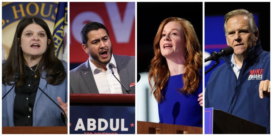 MICHIGAN POLL - Senate 

🟥 Mike Rogers. 42%
🟦 Haley Stevens: 40%
⬜ Not sure: 18%
—
🟥 Mike Rogers: 44%
🟦 Mallory McMorrow 38%
⬜ Not sure: 18%
—
🟥 Mike Rogers 41%
🟦 Abdul El-Sayed 38%
⬜ Not sure: 21%
——
DEM SEN 
Stevens: 27%
McMorrow: 24%
El-Sayed: 16%
Not sure: 33%
——