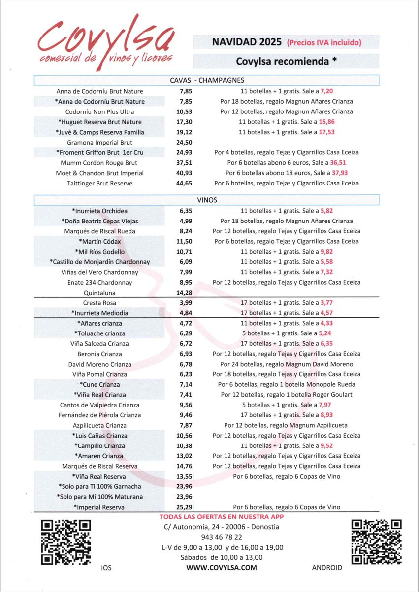 Precios Donostia San Sebastián 2025eko Gabonak VUESTRA BODEGA Campaña de Navidad 2025 a Domicilio🚚 covylsa.com